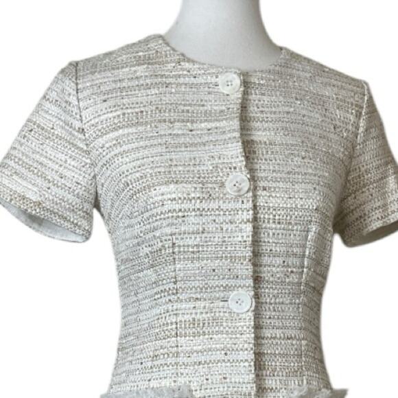 L'Academie Revolve NEW Cream Tweed Sheath Mini Dress Button Front Women Size XS - Picture 5 of 13